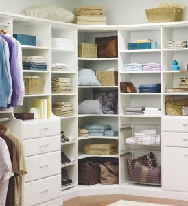 white shelving with two drawer sets