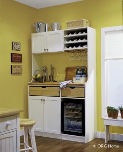 yellow pantry with shelves