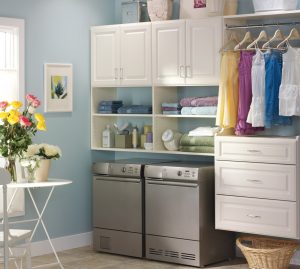 laundry room storage with washer dryer